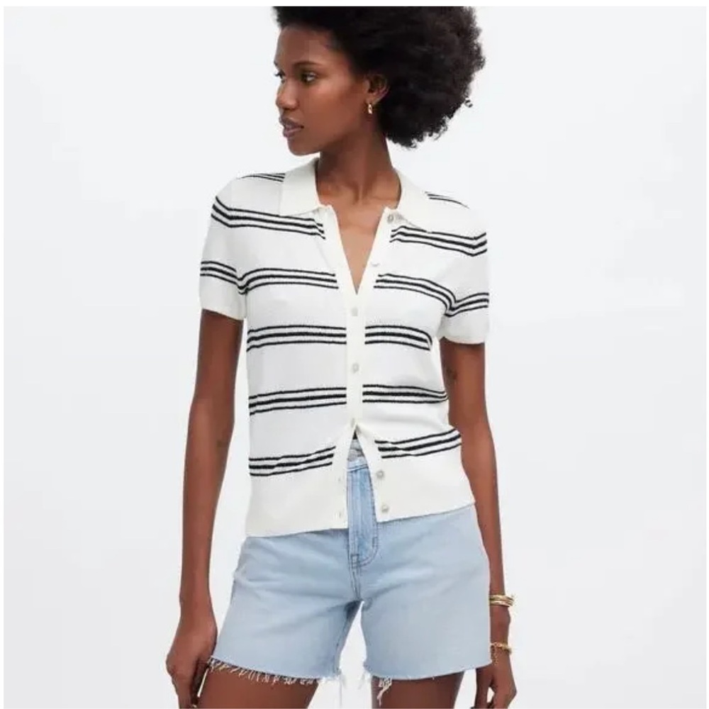 Madewell Black and White Fitted Polo Button Down Shirt